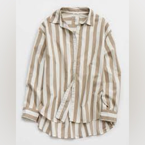 Aerie Good Day Button Down Shirt Striped
Beige Size Small P - Picture 2 of 15